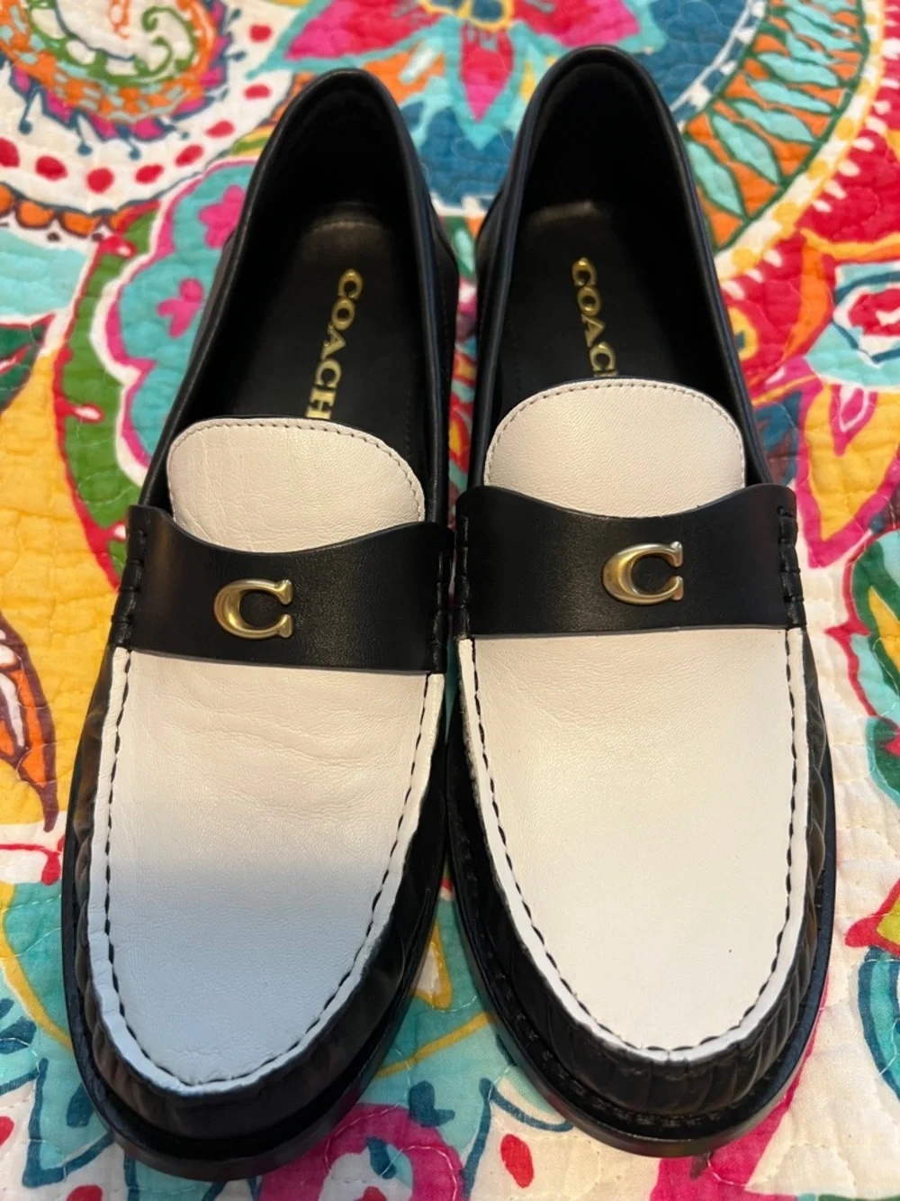 Coach Women's Two-Tone Black & White Leather Loafers - Picture 7 of 7
